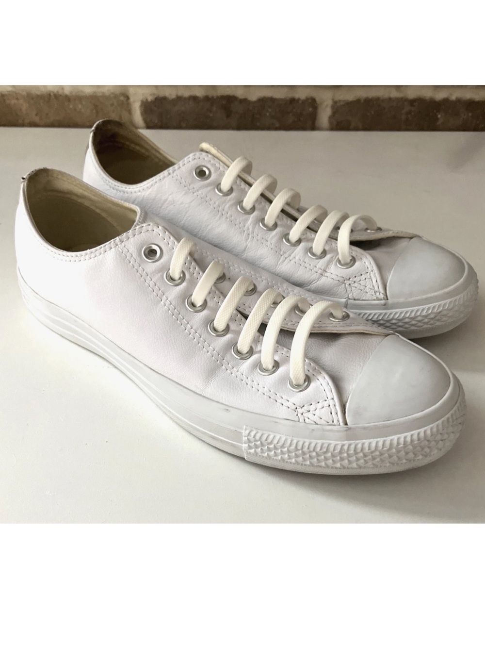 CONVERSE All Star White Leather Low Top Sneaker Shoes Bungee Lace Unisex M9 W11